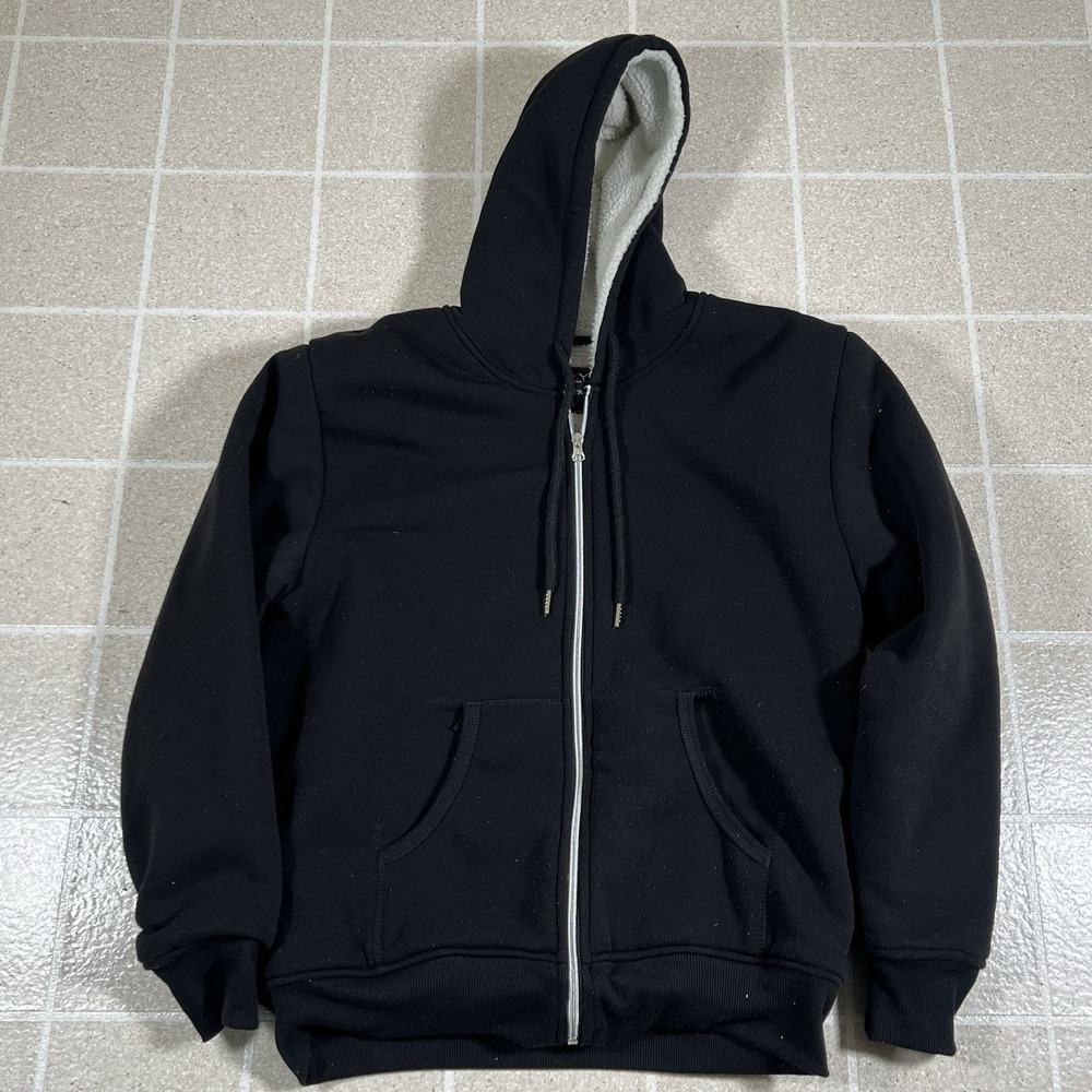 Galaxy By Harvic Men's Drawstring Hooded Zip Up Jacket Sherpa Lined Black Medium